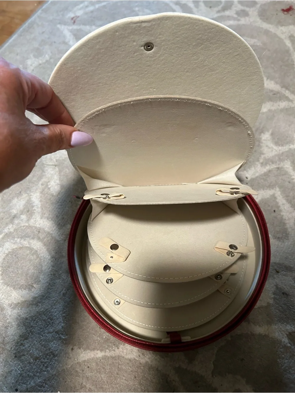 Red Round Travel Jewelry Case with Cream Interior - Unbranded